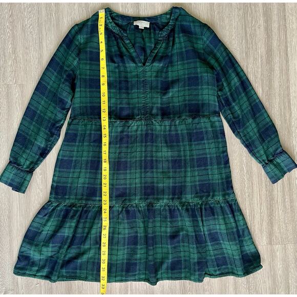 LOFT Outlet Green Plaid Long Sleeve Mini Dress Petite SP - Picture 3 of 6